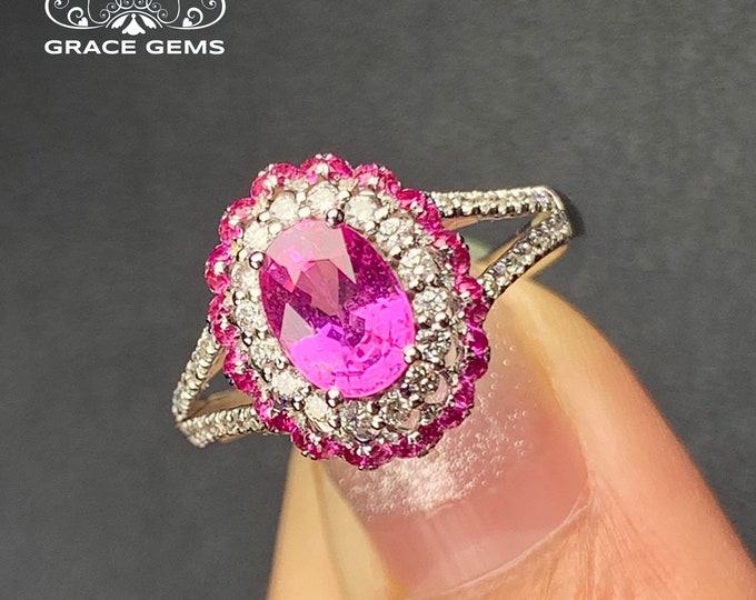 Split Band Genuine Signet Padparadcha sapphire engagement wedding ring/Promise ring one of a kind gift for her/September Birthston/handmade