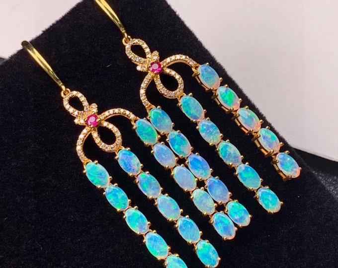 18k Solid Gold Genuine Australian Opal Hook earrings/Natural Opal Danglers/Unique Anniversary gift/Best friend Birthday/Handmade Jewelry
