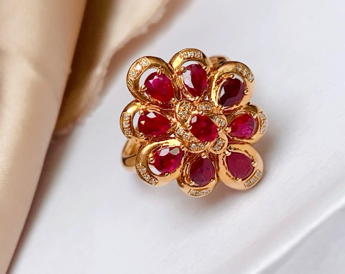 18K Rose Gold Ruby Engagement Ring Penant: Diamond Accent, Vintage Style/elegant luxury gift,collector piece,museum quality ruby jewelry