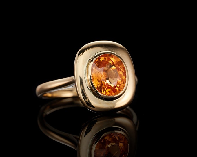 18k Gold Vintage Natural Orange Garnet ring/Handmade Engagement Wedding ring/Mid-century Celtic Edward Ring/Unique  promise gift for her