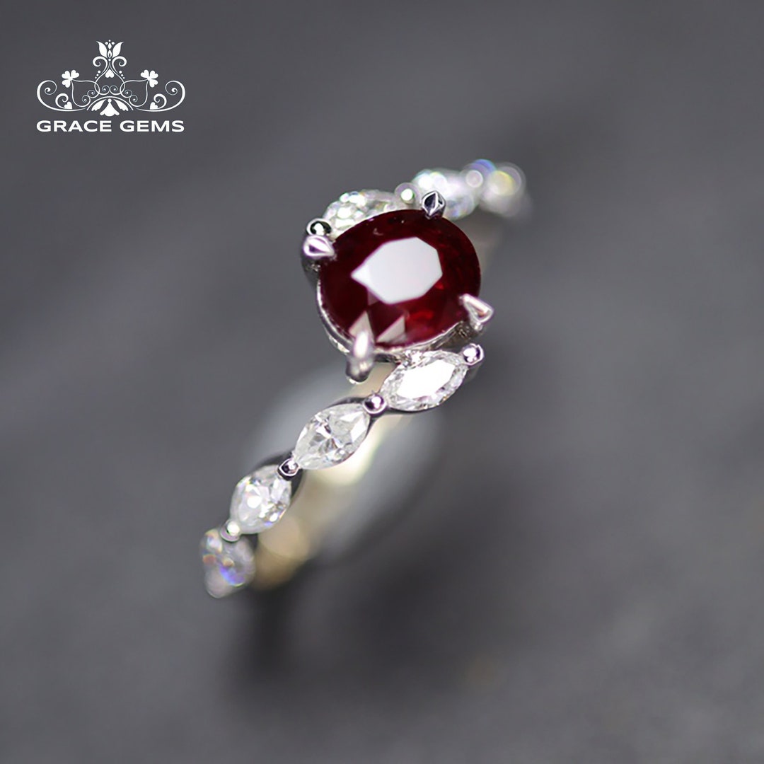 18K White Gold Ruby Ring: Natural Untreated Gemstone, Handmade Ruby ...