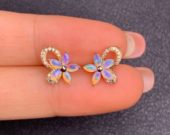Rose gold real Australian Opal Earrings Studs/Blue Natural opal studs/dainty opal studs/minimalist opal studs/handmade opal earring studs