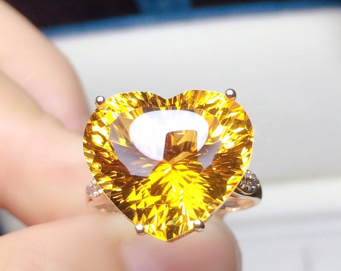 18k rose gold natural Citrine engagement wedding ring with diamonds/Genuine Citrine Promise ring/Gift for her/Birthday gift/Birthstone ring