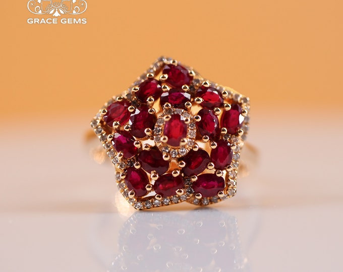 18k rose gold unique design Mozambique ruby ring/antique ruby ring/art deco real ruby ring/genuine ruby engagement ring/Statement ruby ring