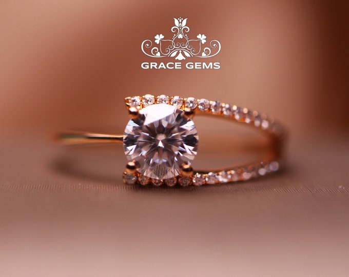 Unique Uneven Band Brilliant Cut GRA Certified VVS 3CT Color D Solitaire Moissanite engagement 14k/18k wedding ring/Father's Day gift