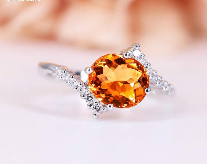 Custom order for Jenel-2.5ct orange citrine- 14k white-12 pieces diamonds