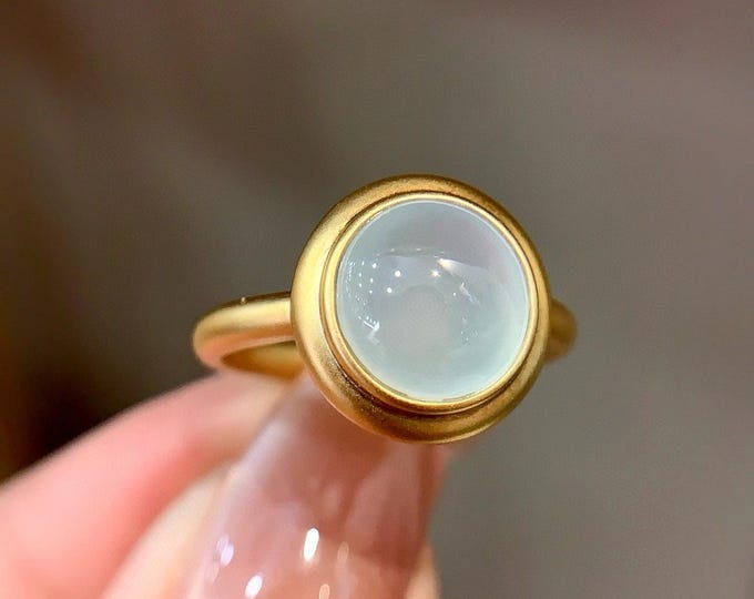 18k Solid  Gold Natural Myanmar Icy Jadeite ring with diamonds and A grade colorless  jadeites/handmade fine Engagement Wedding anniversary