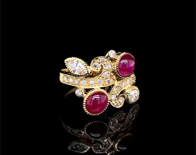 18k white gold double ruby ring/Double Stone engagement ring/Trendy ruby ring/Handmade proposal ruby ring/Custom birthstone ring for her