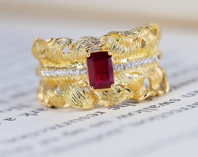 18k Gold Natural Real Ruby Ring/Certified Zambia Ruby and diamond Engagement ring /Half eternity ruby ring/Vintage ruby ring/Antique ruby