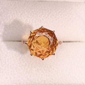 18k solid rose gold hexagon rose cut natural citrine engagement wedding ring /Unique Promise/one of a kind gift for her/Birthday Anniversary