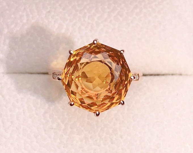 18k solid rose gold hexagon rose cut natural citrine engagement wedding ring /Unique Promise/one of a kind gift for her/Birthday Anniversary