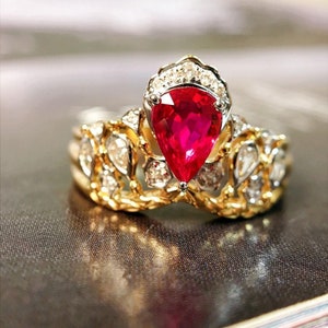 Unique Mozambique Natural ruby engagement ring/antique ruby ring/18k ruby diamond ring/art deco ring ruby/genuine ruby ring/Trendy ruby ring