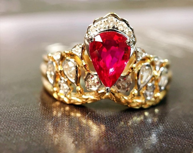 Unique Mozambique Natural ruby engagement ring/antique ruby ring/18k ruby diamond ring/art deco ring ruby/genuine ruby ring/Trendy ruby ring