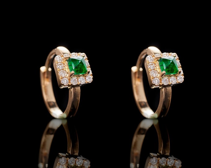 Unique 18k natural emerald studs/Boulder emerald studs with diamonds/Victorian Gothic earrings/handmade jewelry/Unique Birthday Anniversary