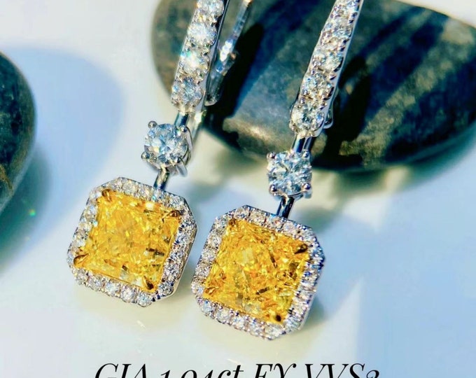 18k white gold natural yellow diamond earrings/Real yellow diamond stud/one of a kind gift for her/Art Deco anniversary gift/Elegant diamond