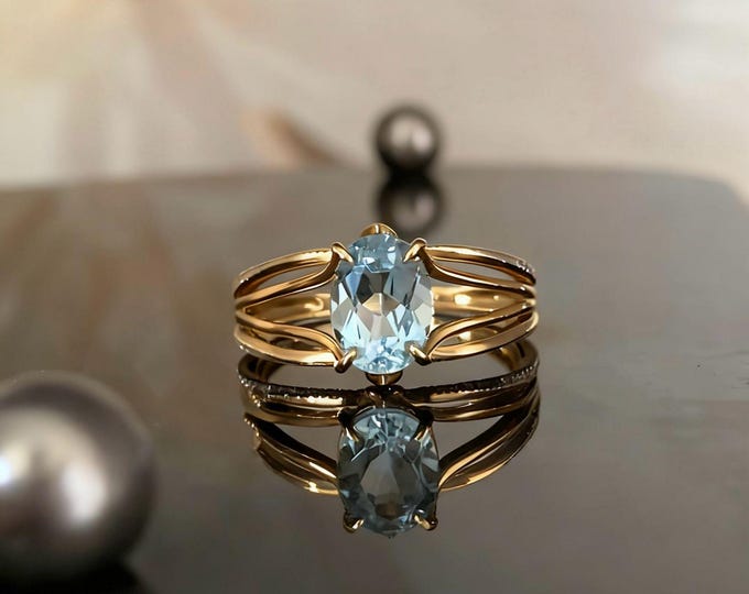 Unique natural Santa Maria Aquamarine ring in 18k gold/handmade aquamarine engagement ring/handmade custom ring/trendy dainty aquamarine