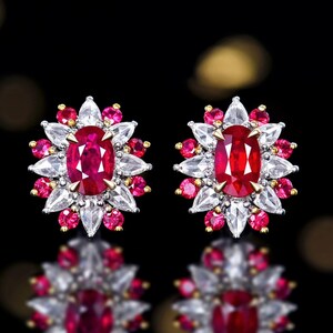 Natural untreated Ruby Studs in18k White Gold with Diamond Halo/,high end gift,everyday luxury,custom fine ruby, birthday anniversary ruby