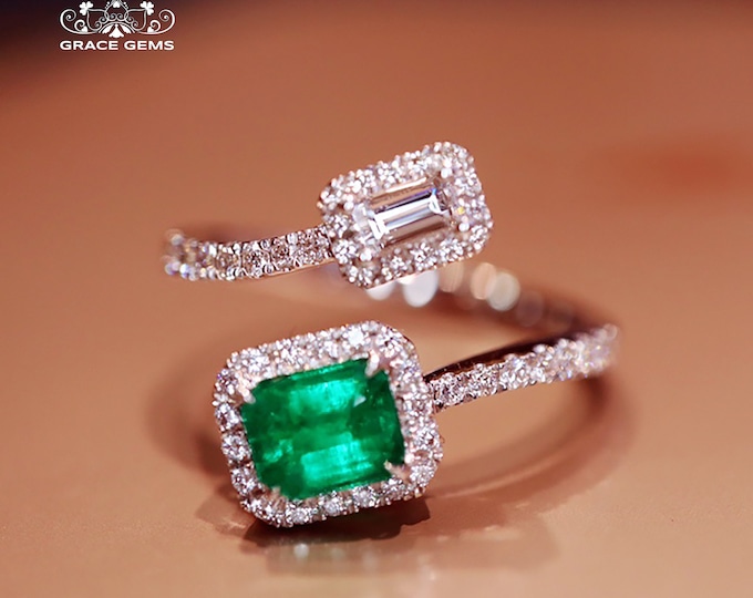 High Quality 18k white Gold Multi-stone Genuine Emerald ring/Cluster Certified Emerald Engagement Wedding Ring with diamonds/Vintage Celtic