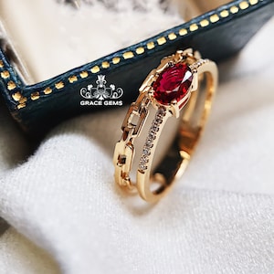 Handmade 18K Rose Gold Ruby Ring: Diamond Accent, Vintage Style/high end gift,everyday luxury,custom fine ruby, birthday anniversary ruby