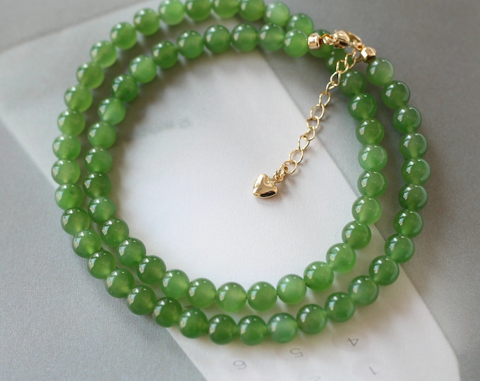 Certified Untreated Natural 6mm beaded Nephrite green Jade necklace/One of a kind jade bracelet/High end jade bracelet gift for her/Unique