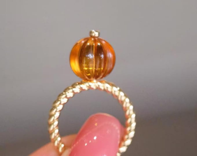 unique natural pumpkin citrine ring in 18k rose gold - handmade art deco citrine engagement ring - handmade everyday wear citrine ring women
