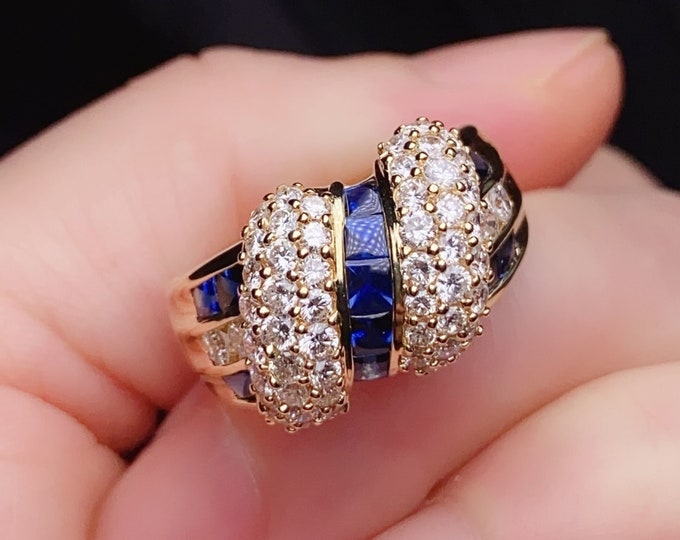 Unique natural sapphire ring in 18k solid gold/Diamond paved royal blue sapphire ring gift for her/Personalized handmade custom sapphire rin