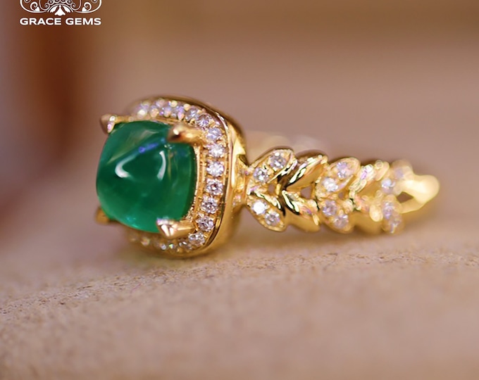 18k Solid Gold 1.15CT Natural Untreated Emerald Ring/Unique Triangle certified Genuine emerald/Full eternity Halo band/Handmade wedding Ring