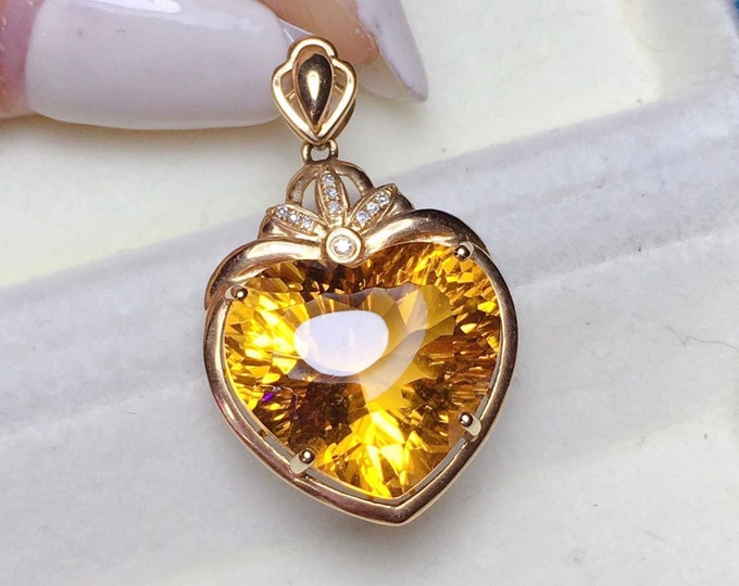18k rose gold natural Citrine pendant necklace/Genuine gold Citrine jewelry/Gift for her/Citrine Birthstone for anniversary gift/Big Citrine