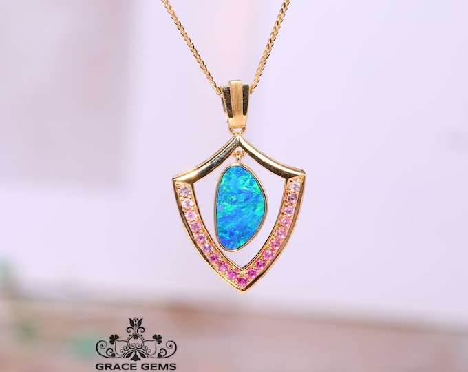 Unique Australian Black Opal Pendant in 18k gold/Boulder Opal Necklace/Anniversary Birthday Choker/One of a kind opal jewelry/Art Deco gif