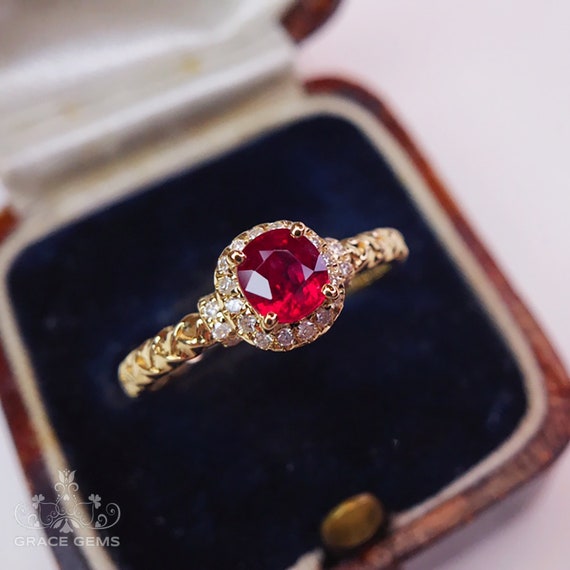 Pigeon Blood Ruby Ring natural Untreated Unheated Halo Engagement