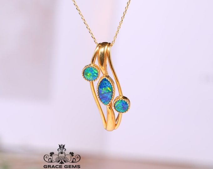 Natural  Australian Black Opal Pendant in 18k gold/Boulder Opal Necklace/Anniversary Birthday Choker/One of a kind opal jewelry/Art Deco gif