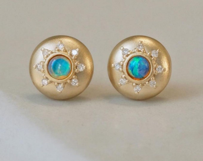 18k gold real Australian Opal Earrings Studs/Blue Natural opal studs/dainty opal studs/minimalist opal studs/handmade opal earring studs