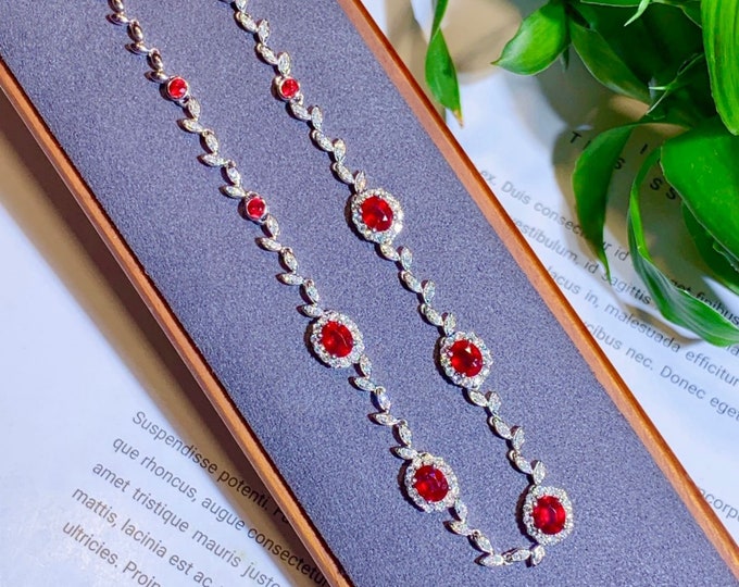 18k solid white gold Mozambique Natural Pigeon blood red ruby necklace/Real ruby necklace/Ruby necklace with diamonds/Elegant real ruby