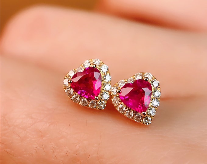 18k rose gold natural Mozambique ruby earrings with diamonds/Certified genuine ruby studs/Handmade Viking earrings/Unique vintage gift