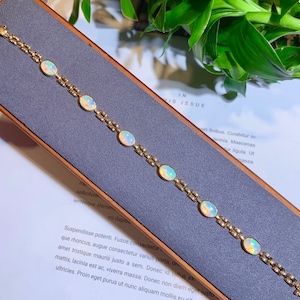 18k rose gold oval natural Australian opal bracelet with diamonds/Unique opal bracelet in rose gold/1rst 10th anniversary opal gift for her