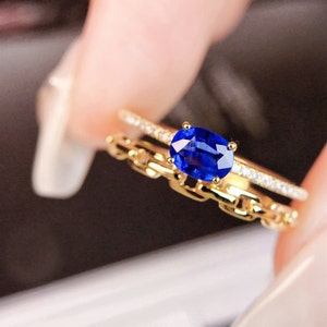 18k gold natural untreated royal blue sapphire engagement ring with diamonds/Art Deco sapphire ring/Modern Celtic sapphire ring women