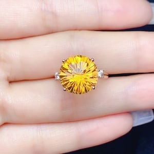 18k rose gold citrine ring/Round citrine ring with diamonds accents/Art Deco citrine ring/unique citrine ring/Dainty Citrine jewelry ring