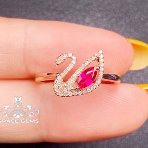 Swan marquise Mozambique real ruby ring/antique ruby ring/14k ruby gold ring/art deco ring ruby/genuine ruby ring/18k gold ruby diamond ring