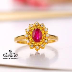 18k Solid gold Natural Ruby Engagement wedding Ring with diamonds/Raw gemstone ring/promise eternity/Handmade Unique vintage Jewelry for her