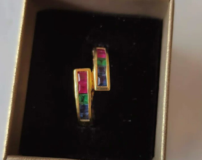 Custom rainbow stone earrings with rubies, sapphires and emerald, solid 14k or 18k, latch back