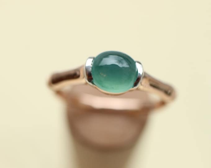 18k Solid Rose Gold Greenish Blue Natural Myanmar Icy Type A Jadeite ring/One of a kind unique Engagement Wedding Ring/Egyptian Viking ring/