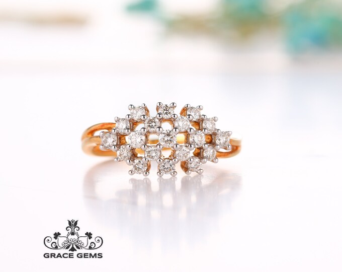 Unique Design Custom Multi-stone Natural Diamonds Engagement Ring/Promise Band/Eternity Wedding Band/Anniversary Gift/Mother's Day/Birthday