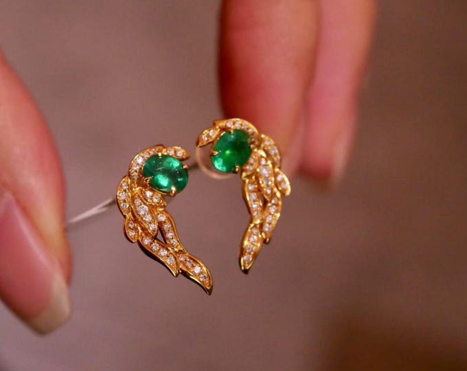 Unique swing natural emerald earrings/Handmade fine jewelry for women/Real Zambia emerald studs gift/Memory birthday anniversary jewelry