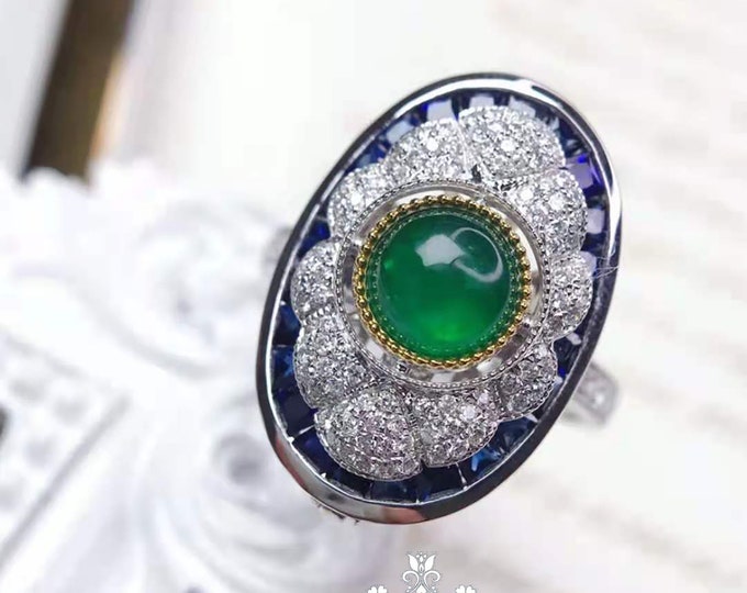 Double Function Natural Emerald Engagement Wedding Ring&pendant in 18k14k gold with diamonds/Vintage Celtic Unique promise gift for her
