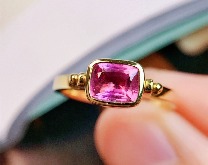 18k gold Celtic pink sapphire engagement ring/Natural cushion pink sapphire engagement ring/Pink gem engagement ring diamond halo/unique