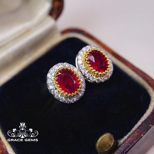 18k Gold Natural Ruby Earrings with Diamonds: Handmade Victorian Ruby Studs/Mozambique ruby,bespoke jewelry,high end gift,everyday luxury