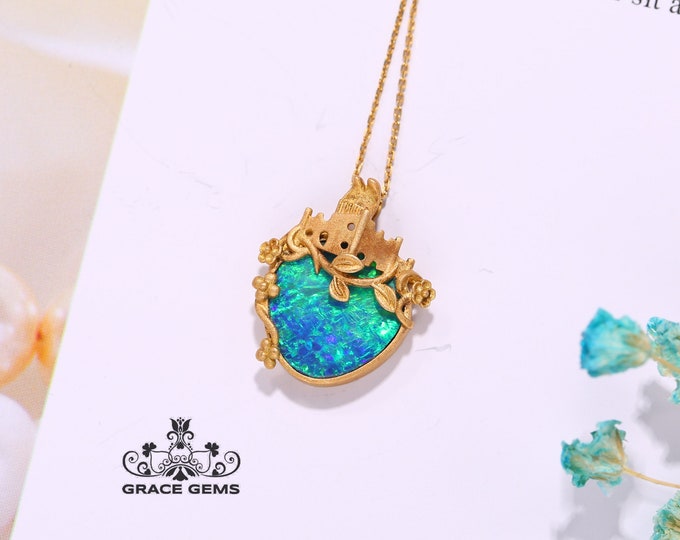 Unique Australian Black Opal Pendant in 18k gold&diamonds/Boulder Opal Necklace/Anniversary Birthday Choker/One of a kind opal jewelry gift