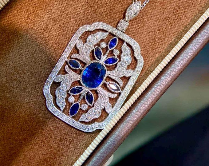 Unique natural royal blue sapphire pendant necklace/Sri Lanka sapphire jewelry/handmade sapphire fine pendant necklace/Luxurious real gem
