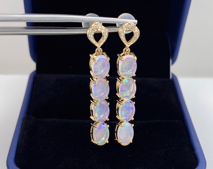 18k Solid Rose Gold Genuine Australian Opal Push Back earrings/Natural Opal Danglers/Unique Anniversary gift/Best friend Birthday/Handmade