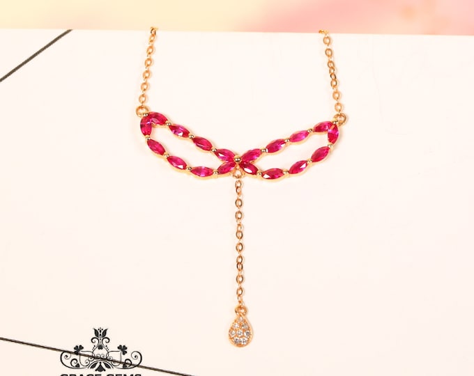 Unique Design Genuine Pigeon Blood Red Ruby Pendant in 18k gold diamonds/One of a kind Necklace/Anniversary Birthday Choker/Rubellite gift